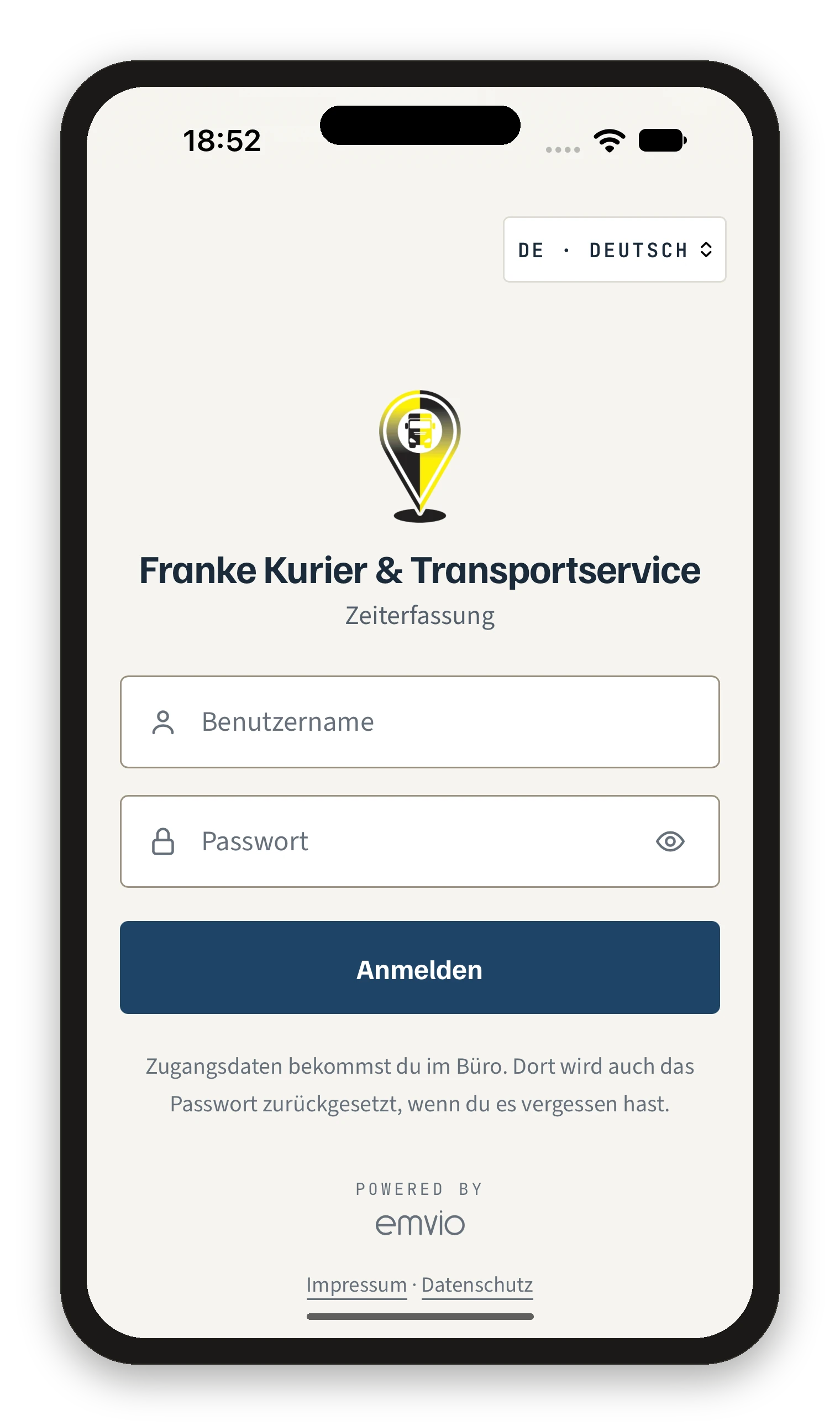 Derselbe Anmeldebildschirm auf einem iPhone